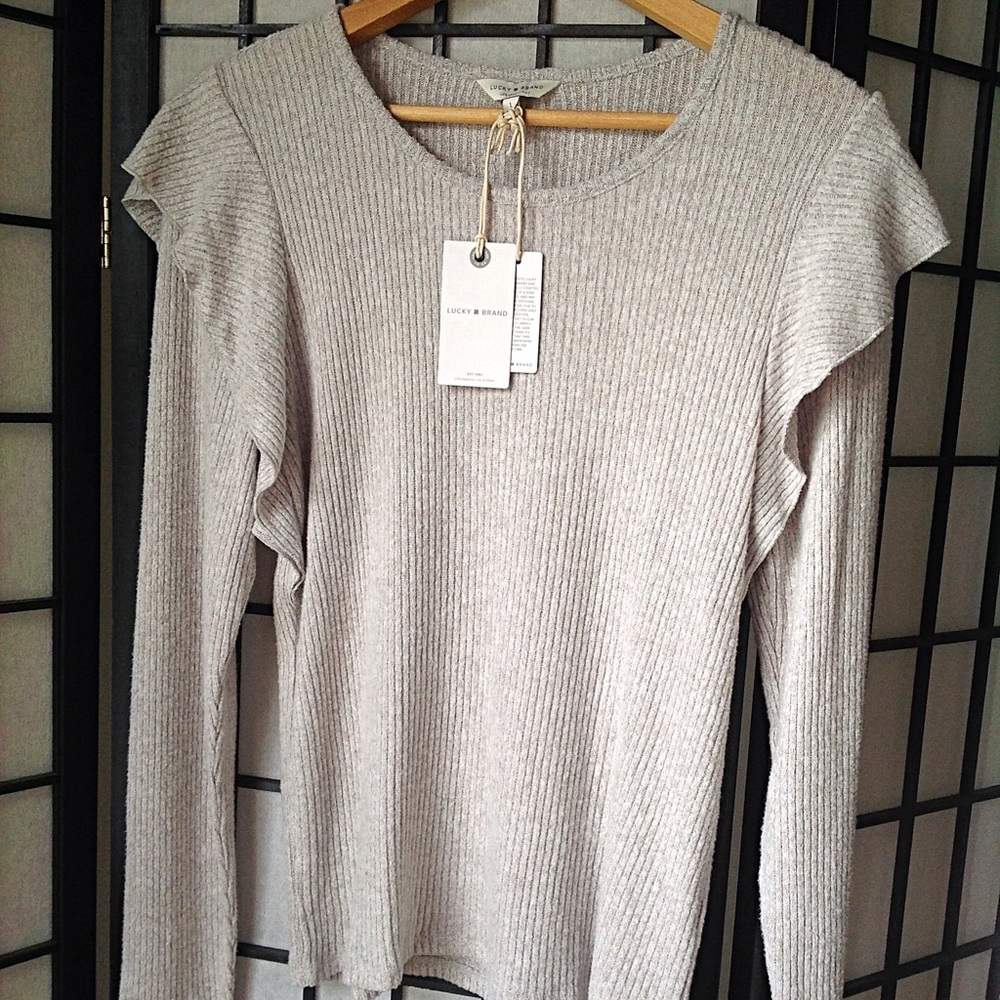 🍀 Lucky Brand 🍀 Super Soft Ribbed Ruffle Top - Picture 6 of 8